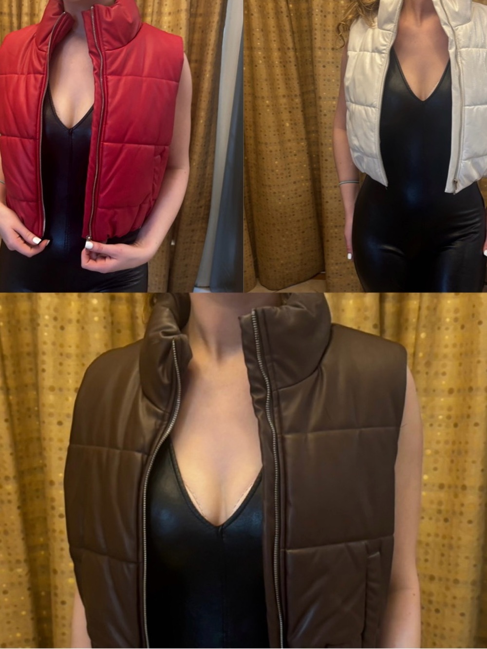 Women’s bundle cropped Puffer Vest - Red, White & Brown Options